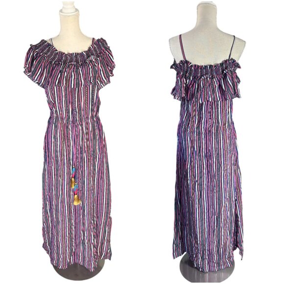 Figue Mirella Striped Midi Dress Love Stripe Maya M medium silk off shoulder - Picture 3 of 11